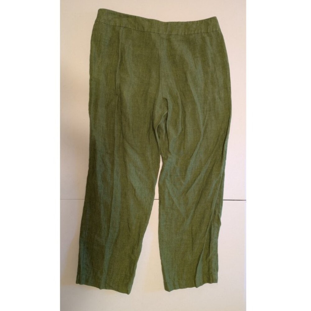 Eileen Fisher Green Linen Cropped Pants Medium - Picture 9 of 9
